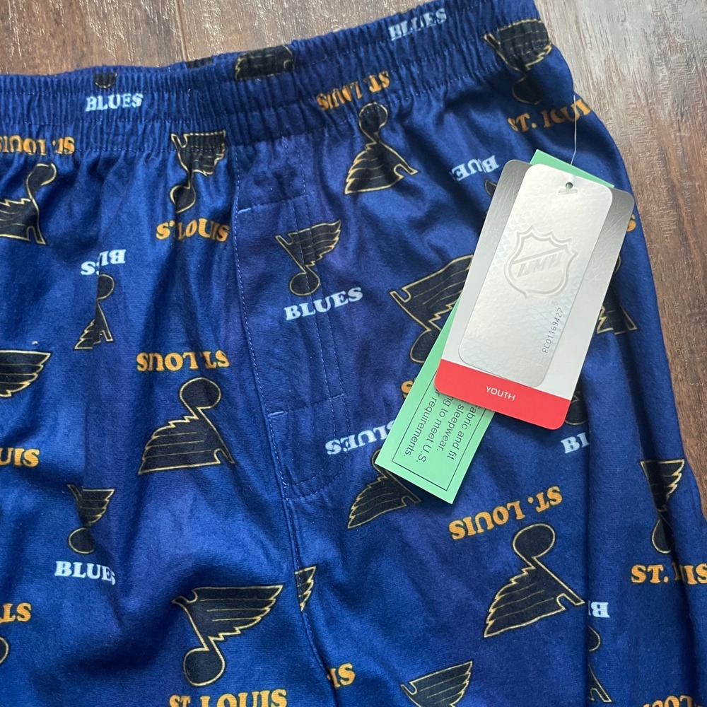 NHL St Louis Blues Sleep Pants Youth L 14/16 Blue All Over Logo Lounge Hockey